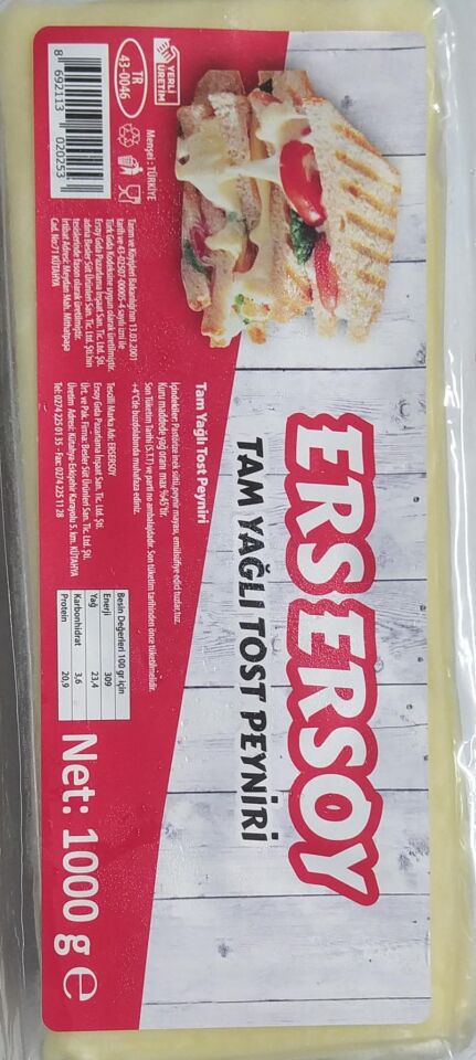 ERSOY TAM YAĞLI TOST PEYNİRİ 1000 GR.