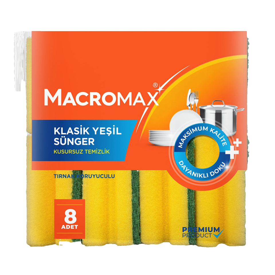 MACROMAX BULAŞIK SÜNGERİ 8 Lİ OLUKLU