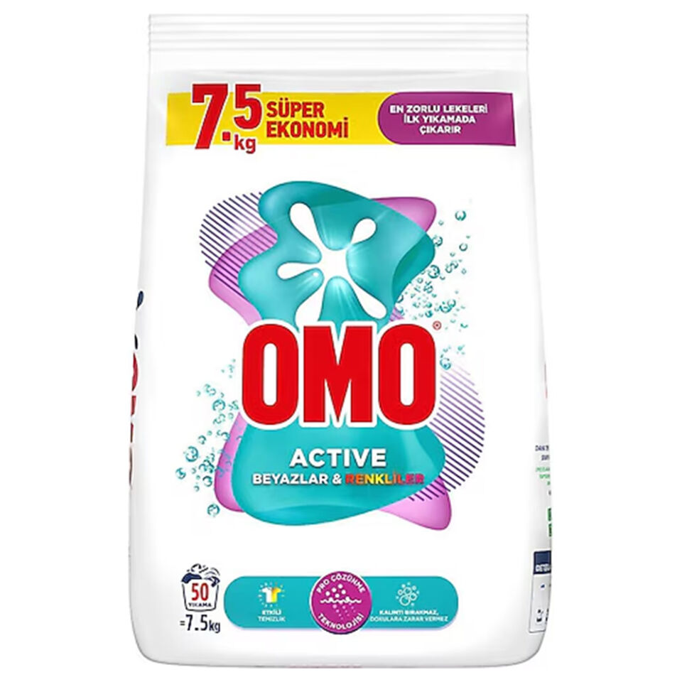 OMOMATİK TOZ DETERJAN 7,5 KG.BEYAZ VE RENKLİ